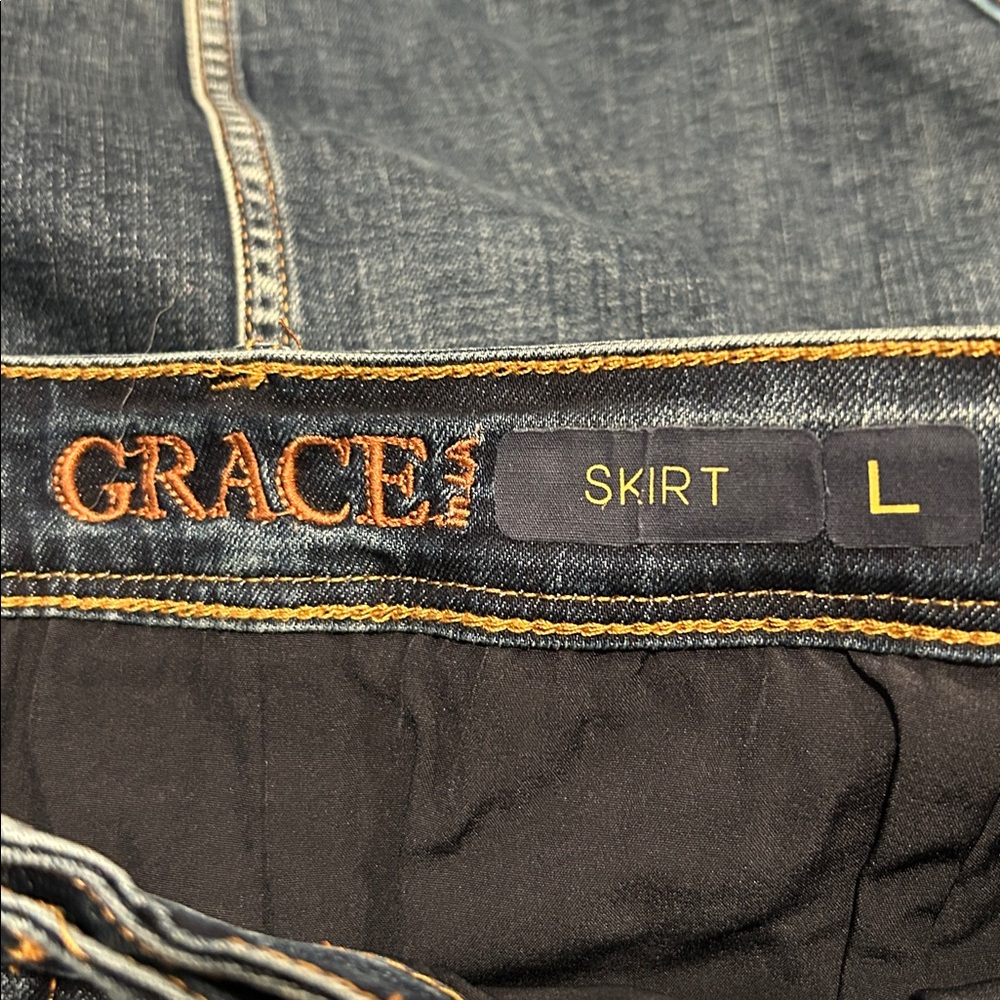 Grace Dark Blue Embellished Denim Skirt L - Picture 4 of 6